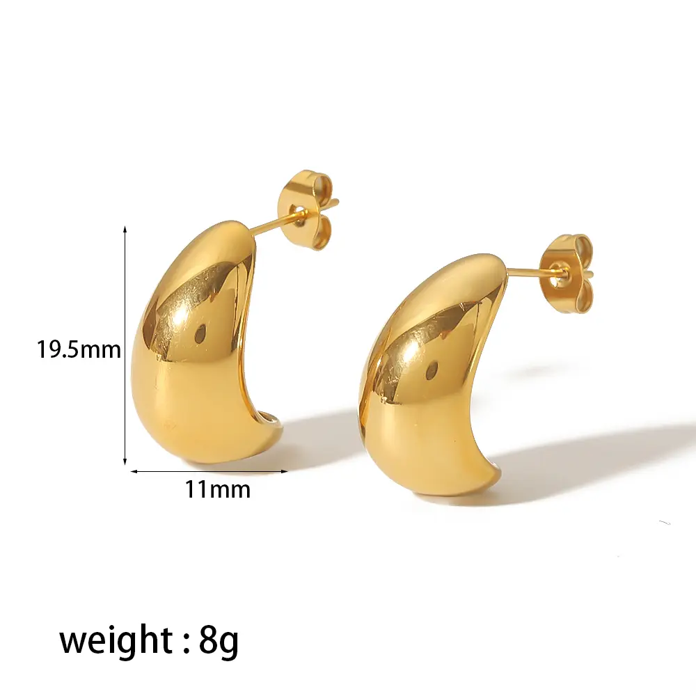 1 par de pendientes de botón sencillos de estilo clásico con forma de gota ligera tipo C de acero inoxidable chapados en oro de 18 quilates para mujer h5 Imagen2